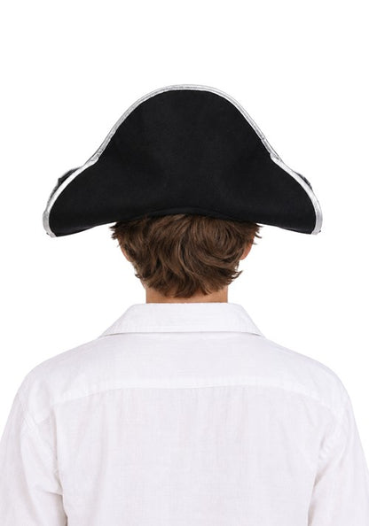 Child Black Pirate Costume Felt Hat with Silver Trim - US 7793