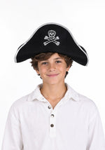 Child Black Pirate Costume Felt Hat with Silver Trim - US 7793
