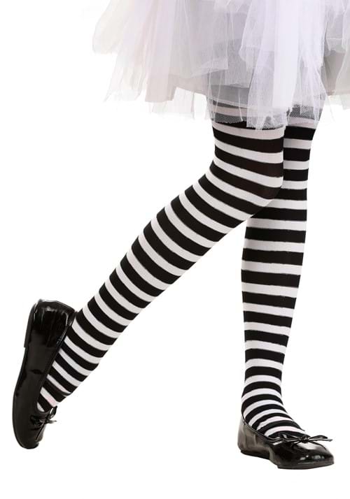 Black/White Striped Tights for Girls - US 1516