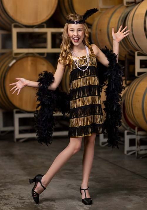 Kid's Gold and Black Fringe Flapper Costume - US 5860
