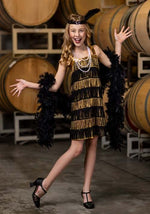 Kid's Gold and Black Fringe Flapper Costume - US 5860