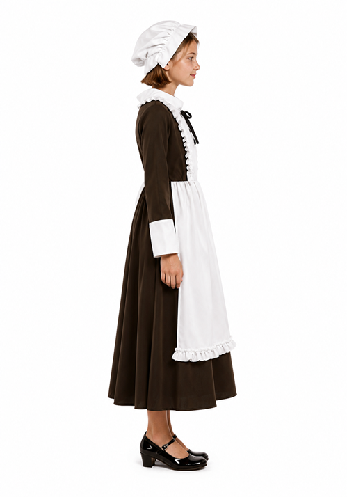 Kid's Colonial Peasant Girl Olive-Colored Costume Dress - US 9664