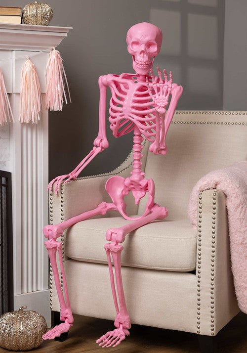 5 Foot Poseable Crazy Bones Skeleton in Pink Halloween Decoration - US 9830