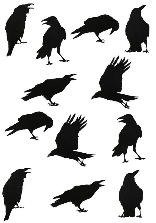 12 Piece Black Crow Stickers Halloween Decoration - US 9202