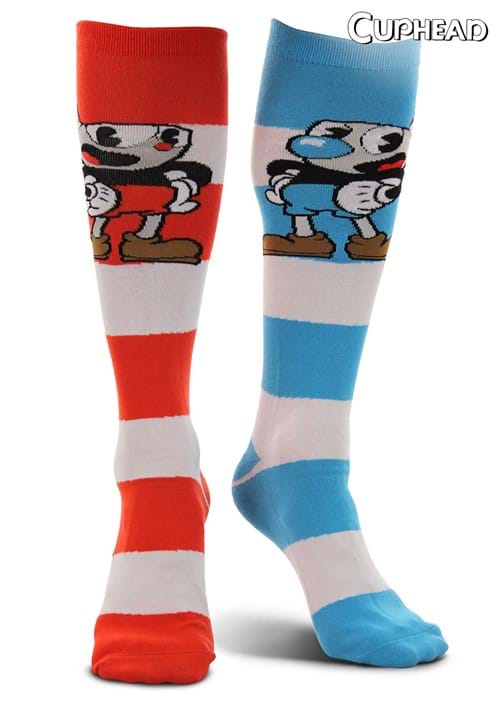 Knee High Cuphead & Mugman Striped Socks - US 7192