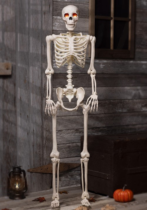 5FT Deluxe Flaming Light Up Eyes & Talking Skeleton Halloween Decoration - US 5203