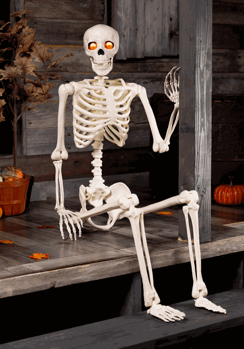 5FT Deluxe Flaming Light Up Eyes & Talking Skeleton Halloween Decoration - US 5203