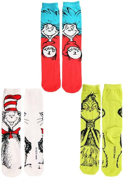 Adult Dr. Seuss Characters Crew Sock 3 Pair Set - US 8706