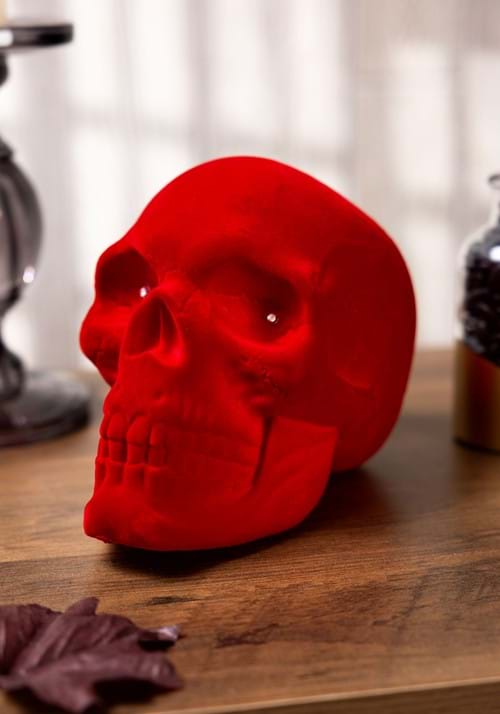 7-Inch Light Up Flocked Velvet Skull Halloween Decoration - US 7245