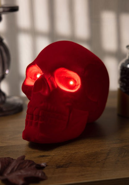 7-Inch Light Up Flocked Velvet Skull Halloween Decoration - US 7245