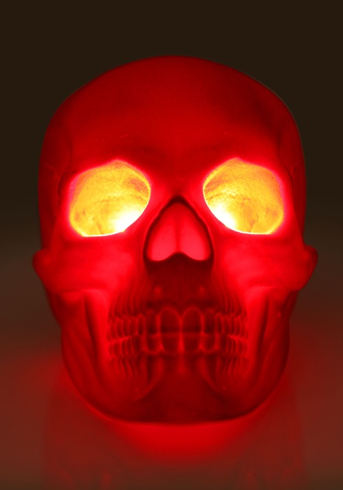 7-Inch Light Up Flocked Velvet Skull Halloween Decoration - US 7245
