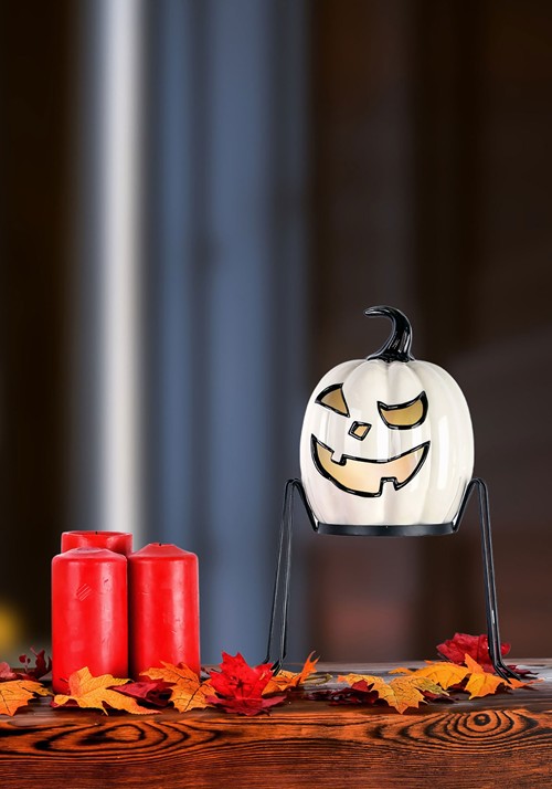 15-Inch Ghost Pumpkin with Metal Holder Decoration - US 5245