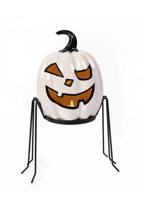 15-Inch Ghost Pumpkin with Metal Holder Decoration - US 5245