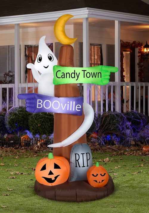 8FT Ghost Wrapped Sign Post Inflatable Decoration - US 4554