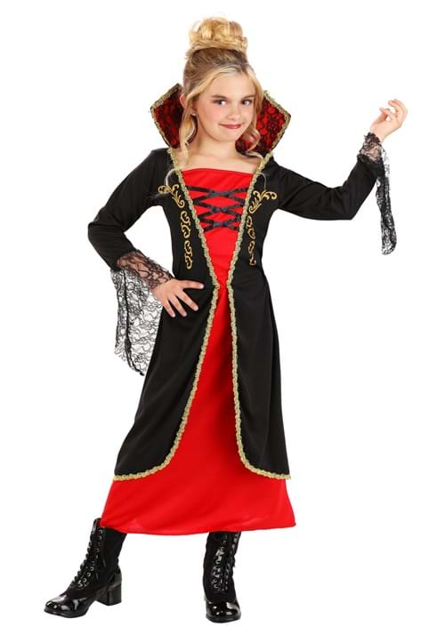 Girl's Black and Red Vampire Costume Dress - US 5464