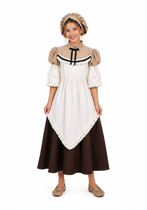 Girl's Colonial Peasant Girl Brown Costume Dress - US 6130