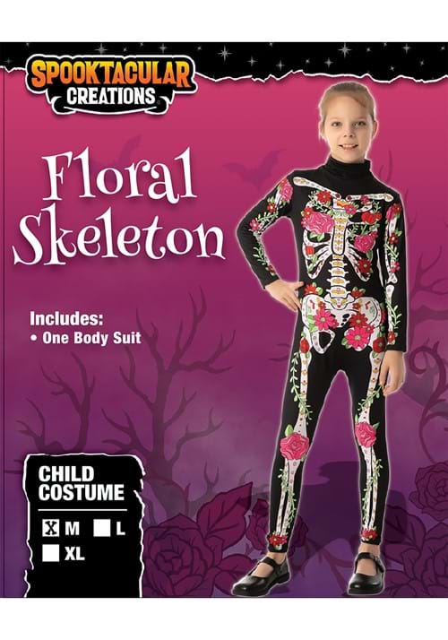 Girl's Floral Skeleton Costume - US 1106