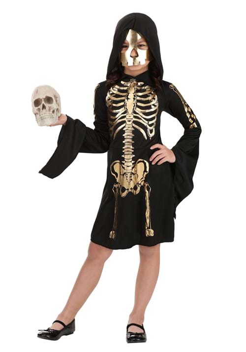 Girl's Gilded Skeleton Costume Dress - US 1535