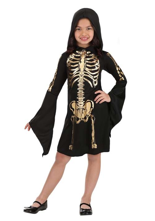 Girl's Gilded Skeleton Costume Dress - US 1535