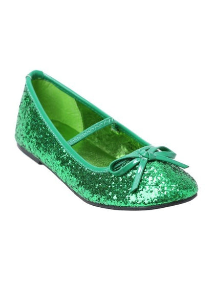 Girls Green Glitter Ballet Flats - US 8637