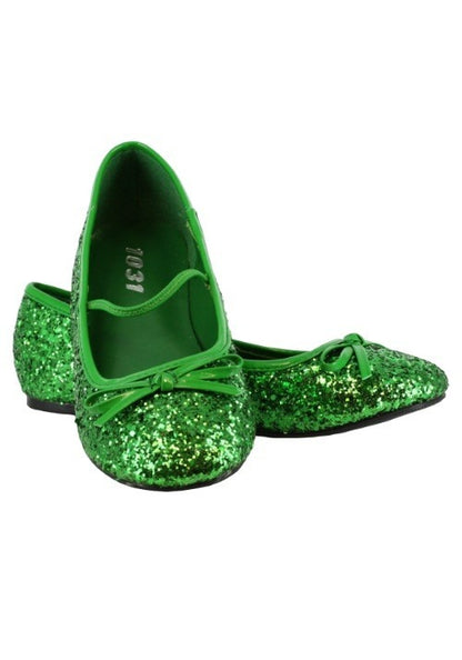 Girls Green Glitter Ballet Flats - US 8637