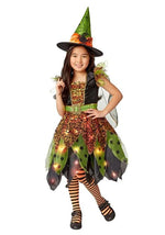 Girl's Light Up Green Witch Costume Dress - US 7740