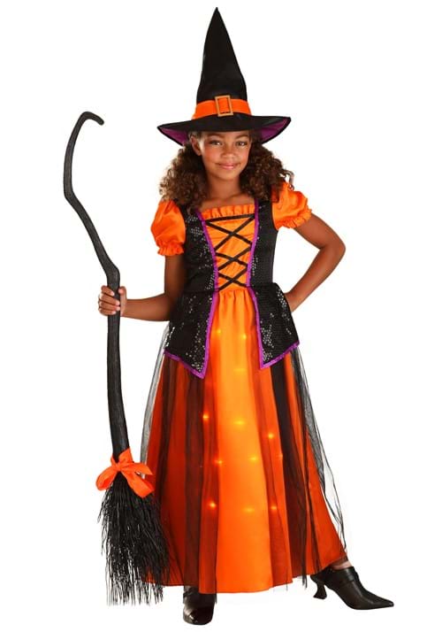 Orange Light-Up Witch Costume for Girls - US 6859