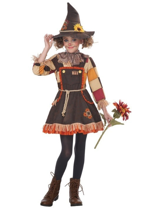 Girls Patchwork Scarecrow Costume with Flower - US 1019