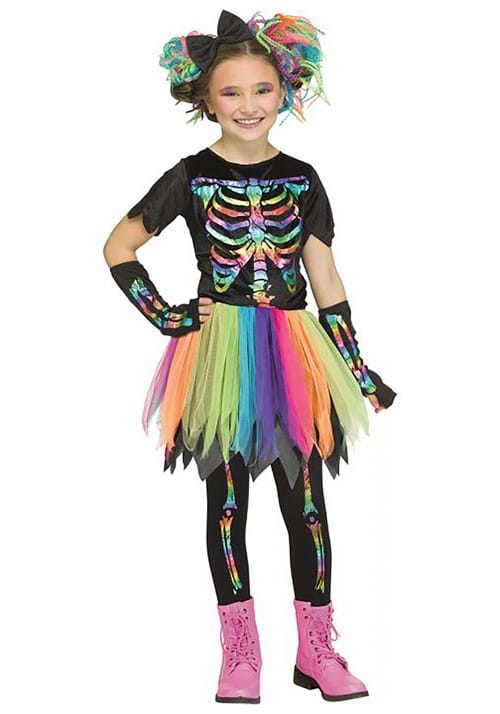 Girls Rainbow Foil Skele-Girl Costume - US 7388
