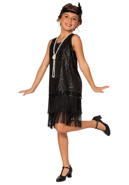 Girl's Sequin Black Flapper Costume Dress - US 4730