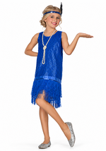 Girl's Sequin Blue Flapper Costume Dress - US 4918
