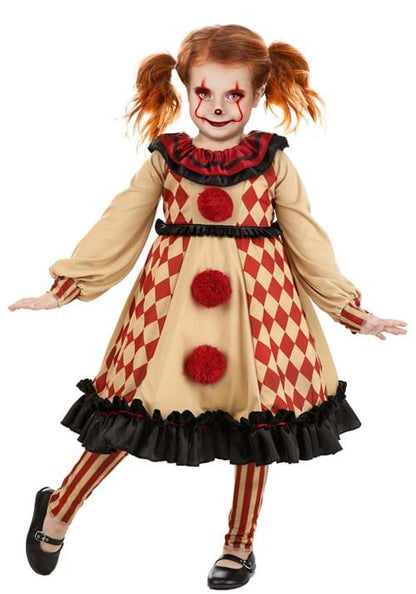 Girl's Little Creepy Clown Toddler Costume - US 5374