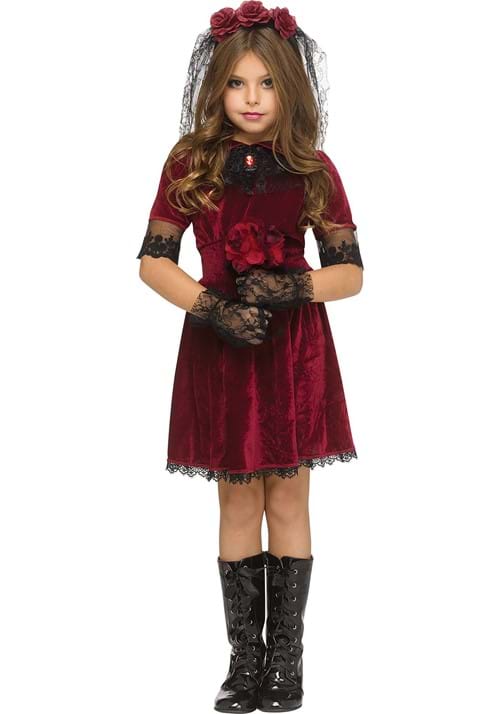 Velvet Blood Red Vampire Bride Costume for Girls - US 6672