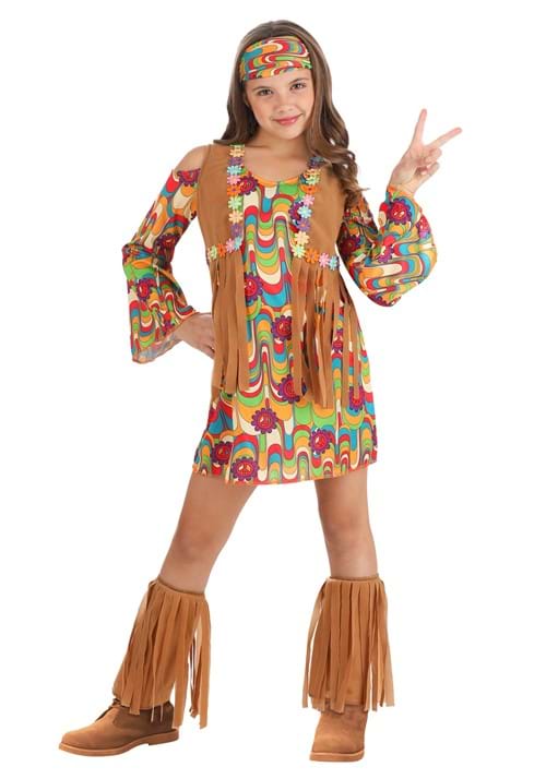 Girl's Woodstock Flower Hippie Costume Dress - US 4832