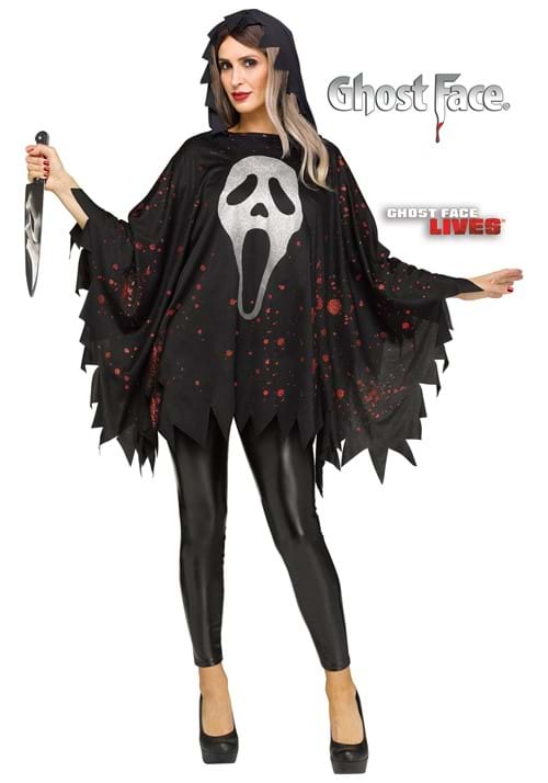 Women's Glitter Ghost Face Costume Poncho - US 4684