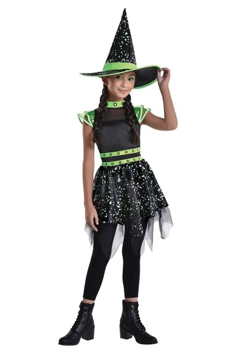 Glow in the Dark Midnight Witch Costume for Girls - US 8080