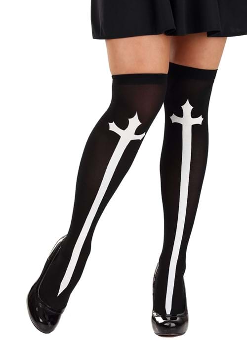 Gothic Cross Thigh High Stockings Costume Accessory - US 9032
