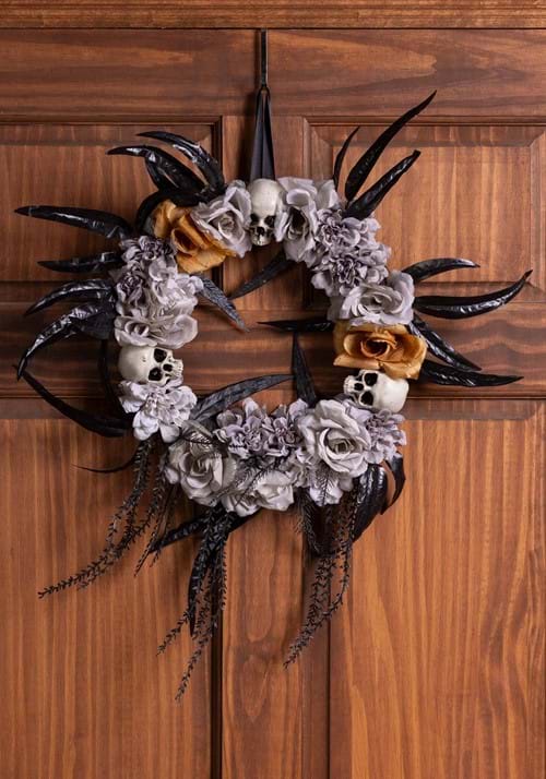 13-Inch Gothic Flower & Skull Halloween Wreath Decoration - US 1229