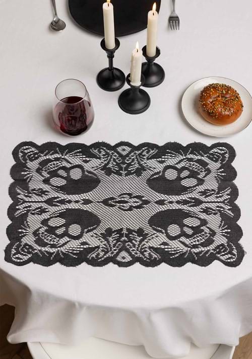18"L x 12"W Gothic Black Skull Table Mat Decoration - US 5350