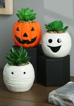 Halloween Pumpkin, Ghost, and Mummy Succulent Planter Decorative Set - US 8012