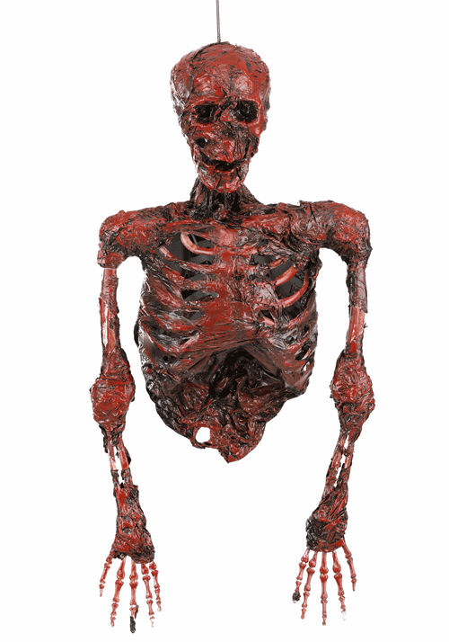 30-Inch Hanging Half Skeleton with Light Up Red Eyes Decoration - US 7190