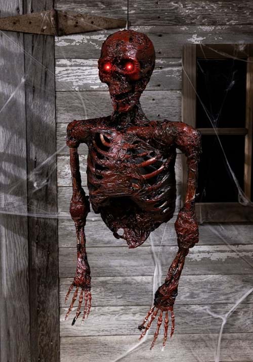 30-Inch Hanging Half Skeleton with Light Up Red Eyes Decoration - US 7190