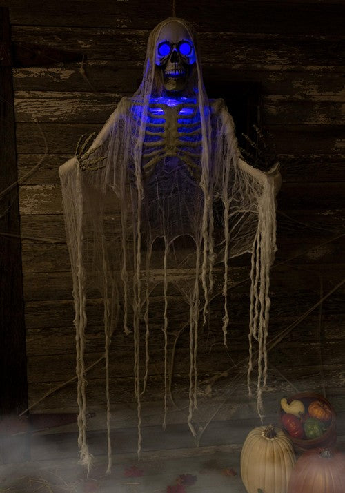Haunted Hanging Skeleton with Light Up Blue Eyes Halloween Decoration - US 3853