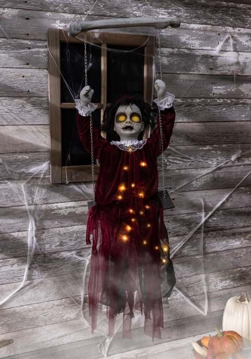 30-Inch Hanging Haunted Swing Girl with 20 Lights & Sounds Decoration - US 4744