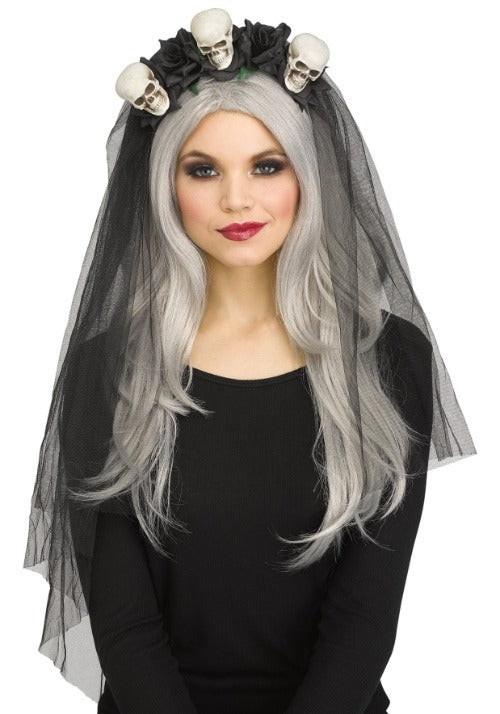 Black Horror Bridal Veil w/ Skulls Costume - US 5889