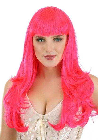 Hot Pink Long Wavy Wig for Women - US 9349