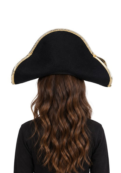 Kid's Black Felt Pirate Hat with Gold Trim - US 0230