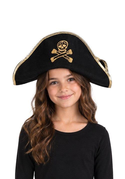 Kid's Black Felt Pirate Hat with Gold Trim - US 0230