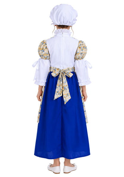 Kid's Floral Colonial Girl Blue Costume Dress - US 3633