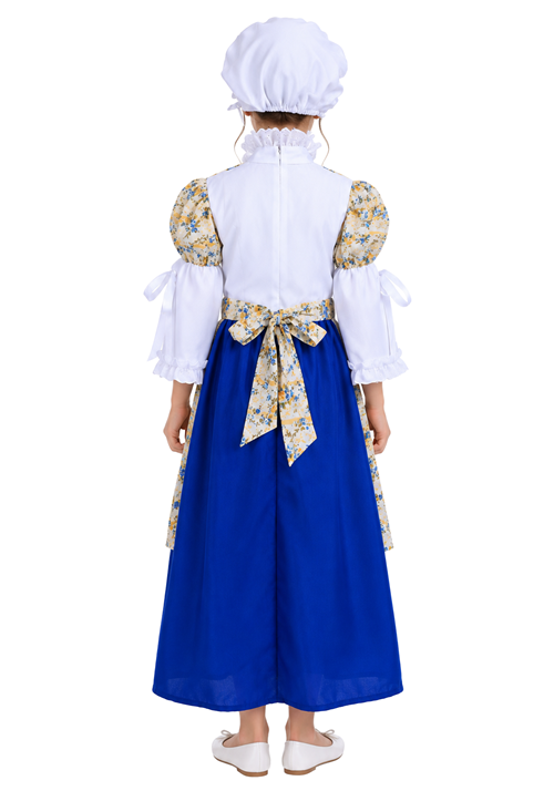 Kid's Floral Colonial Girl Blue Costume Dress - US 3633